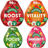 Robinsons Set of Different Flavours Squash Drinks (Raspberry, Strawberry & Acai with VitaminB6, Orange & Guava, Peach Mango & Passion Fruit , Lemon, Lime & Ginseng) 4 X 66ml