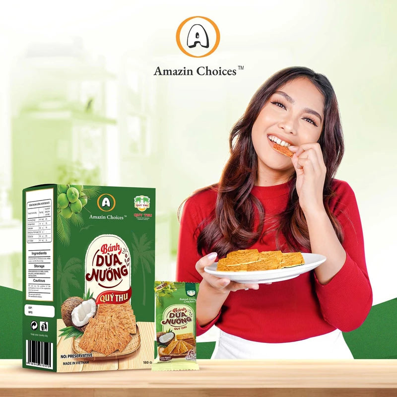 Amazin Choices Baked Coconut Crackers - Vegan, Non-GMO, Gluten-Free Coconut Snack, Crispy Snack, Party Snack, Coconut Slices Snack Viet, Coconut Chips - 7.4 Oz