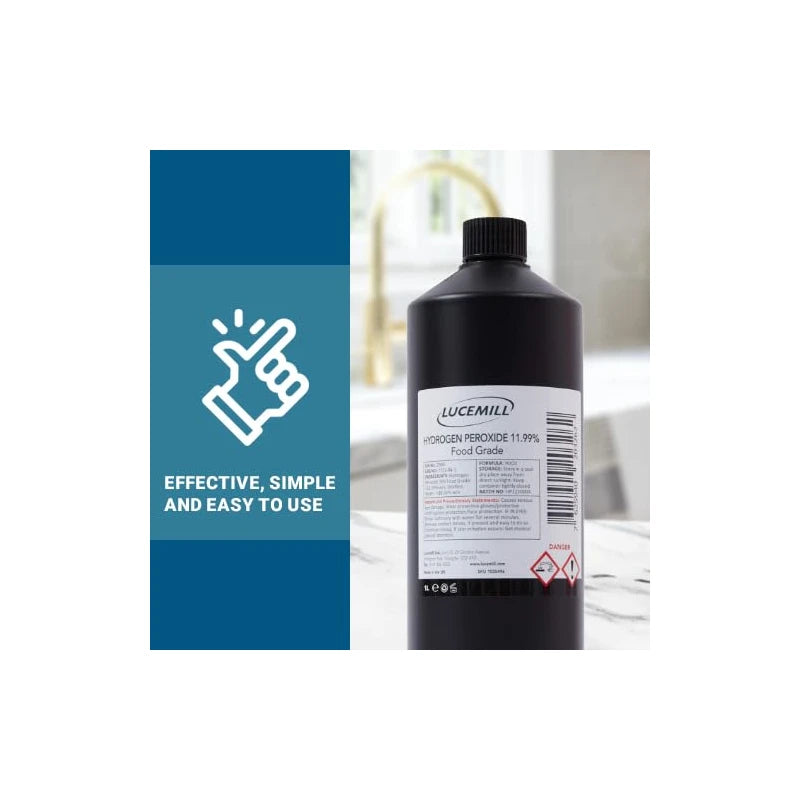 LUCEMILL Hydrogen Peroxide 11.99% Food Grade 1 Litre, Unstabilized and Additive Free