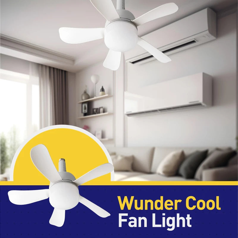 Wunder Cool Socket Fan Light, Small Ceiling Fans with Lights & Remote, E26 Base Screw in Ceiling Fan in Light Socket Fan Light Bulb with 5 Light Modes & 3 Fan Speed Levels