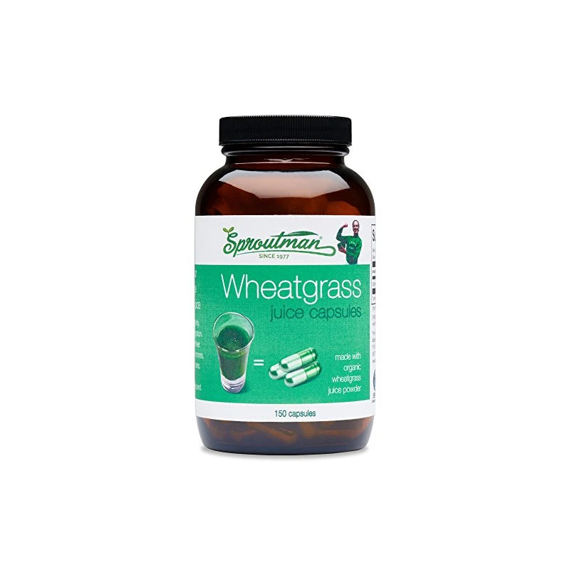 Organic Wheatgrass Juice Powder Capsules by Sproutman - 100% Pure Wheatgrass- Boosts Metabolism, Aids Digestion - High in Vitamins, Antioxidants, Chlorophyll, Enzymes, Minerals & Energy (150 Pills)
