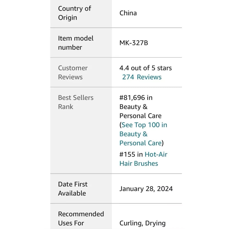 Curlee Hair Dryer Brush 1200 Watts 6 in 1 Hair Accessories Blow Dryer Automatic Black