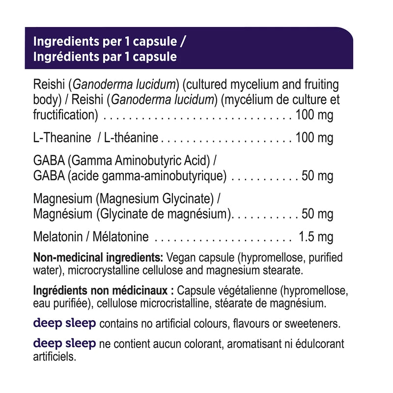 Genuine Health Deep Sleep, 60 vegetarian capsules, Reishi Mushroom, GABA, Melatonin and Magnesium, Natural restorative sleep support, Dairy, soy & gluten-free, Vegan