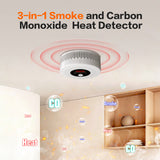 3-in-1 Smoke and C0 Detector 10-Year Battery-Powered Heat Alarm with Clear LCD Display and Sound Warning for Home Reliable Detector for Enhanced Safety and Protection (Includes Batteries)