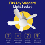 Wunder Cool Socket Fan Light, Small Ceiling Fans with Lights & Remote, E26 Base Screw in Ceiling Fan in Light Socket Fan Light Bulb with 5 Light Modes & 3 Fan Speed Levels
