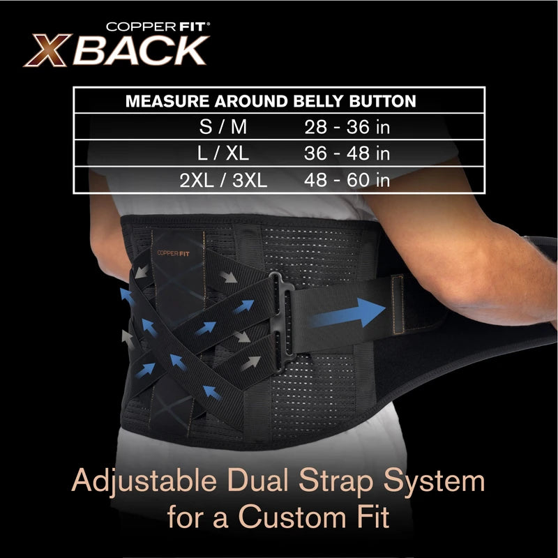 Copper Fit X-Back Brace for Lower Back Pain, Lumbar Support, Herniated Disc, Sciatica, Arthritis – Adjustable, Breathable Design - for Men and Women (Large/XLarge)