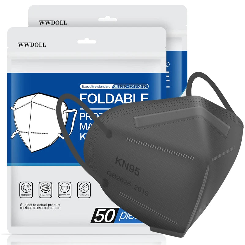 WWDOLL KN95 Face Mask 100 Pack, 5-Layer Breathable Disposable KN95 Mask for Adult Protection, Grey