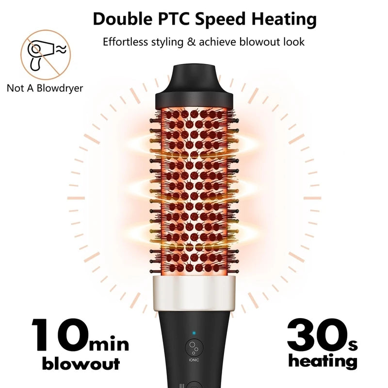 Thermal Brush Blowout Look Ionic Heated Round Brush with Ceramic Tourmaline Hair Styling Brush 1.5 Inch Heated Curling Brush with Dual Voltage Curling Iron Hot Round Brush