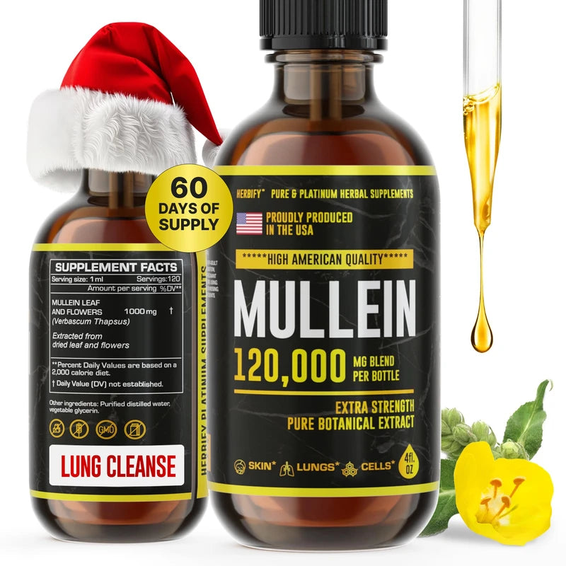HERBIFY Mullein Drops - Lung Cleanse - Leaf Extract - Powerful Mullein for Immune Support,Detox & Respiratory Support - Made in USA - Herbal Supplements - 4 Oz
