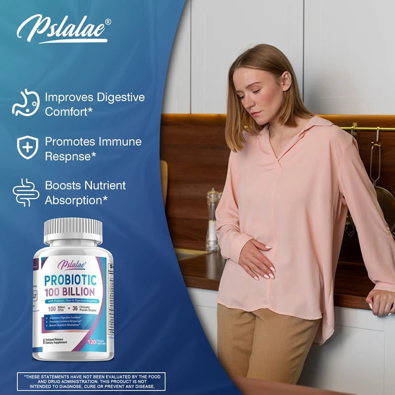 Pslalae Probiotic 100 Billion - Gut Health, Relieve Gas and Bloating - with Prebiotic