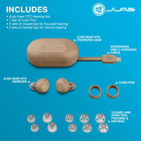 JLab Hear OTC Hearing Aid & Earbuds, Beige, Traditional Earbud Fit, Four Preset Hearing Modes, In-Ear Detection and Built-in Feedback Suppression, Independent Volume Control and Touch Controls