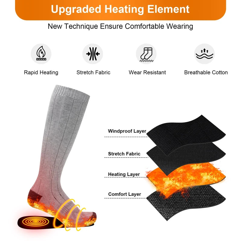 Heated Socks, Heated Socks for Women Men, 5000mAh Rechargeable Electric Heated Socks Up to 8 Hours, Washable Winter Warm Socks for Outdoors Work Fishing Hunting Skiing Riding (Gray)
