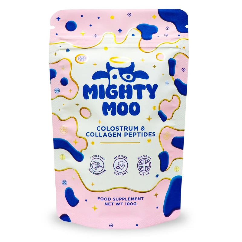 Bovine Colostrum Powder with Collagen Peptidces for Gut Health, Immune Support, Hair Growth & Beauty Supplement, Gluten Free, Sugar Free | Mighty Moo Freeze-Dried Colostrum, Unflavored, 30 Servings