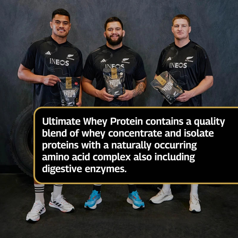 Healthspan Elite All Blacks Ultimate Whey Protein Blend 750g | Whey Concentrate & Isolate Proteins | 24g Protein Per Serving | Muscle Gain | 5.7g BCAAs | Contains Actazin | Vegetarian (Strawberry)