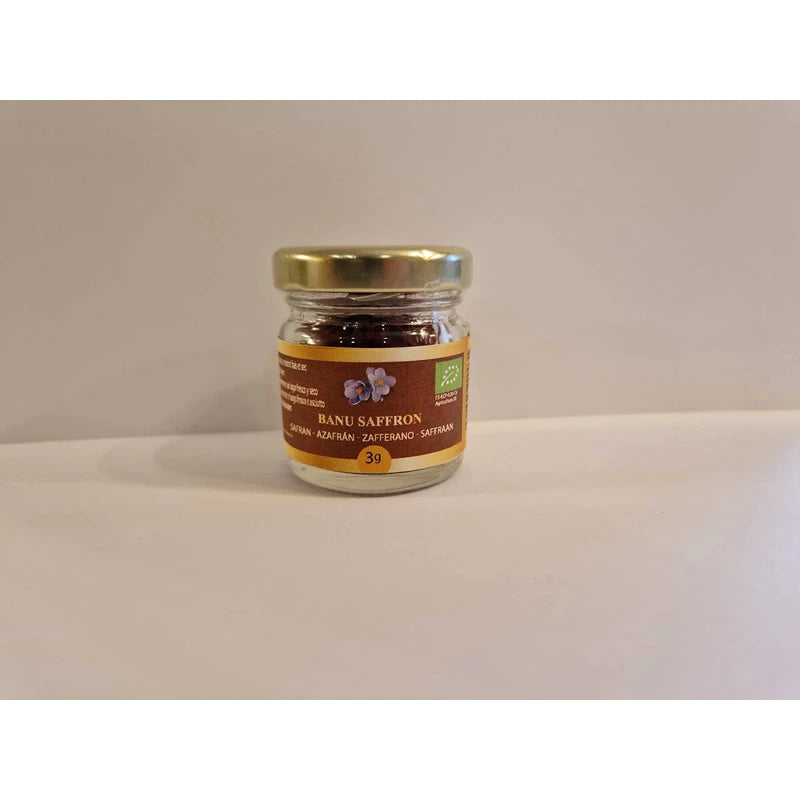 Organic Saffron - Banu Saffron Award Winning all Red Certified Organic Saffron Threads - 3 Grams (0.1 Ounce)