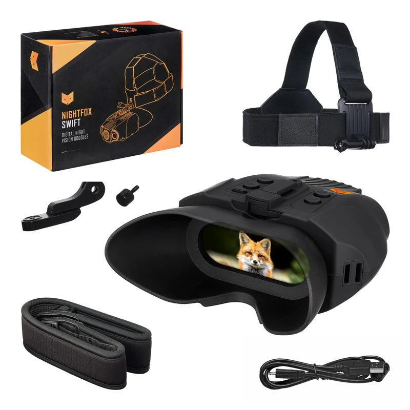 Nightfox Swift USB Rechargeable Night Vision Goggles - Head Mounted, Wide Viewing, 1x Magnification, Close Quarters Tactical Infrared Binoculars for Adults