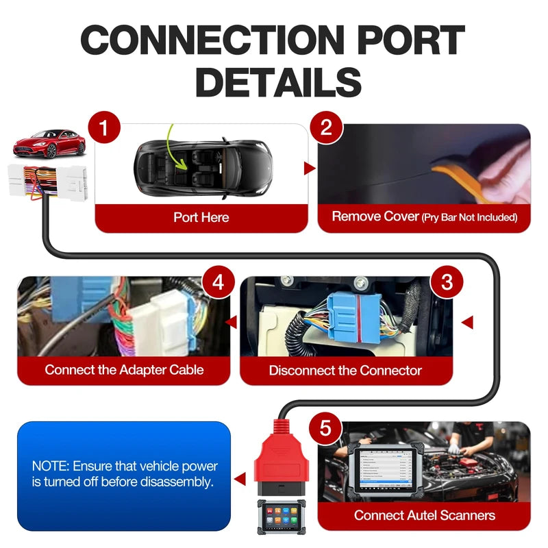 Autel Original TESKIT3Y Teala Diagnostic Cable Adapter for Tesla Model 3 & Y, 26Pin OBD1 to 16 Pin OBD2 Extension Harness Connector Work w/Autel Scanner MaxiSys Ultra/Elite II PRO/ MS908S PRO/ MS909
