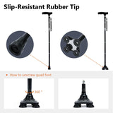 KAKICLAY Folding Walking Cane with LED Light for Men & Women, Foldable Lightweight Heavy Duty Aluminum Walking Stick for Seniors & Adults (Black)