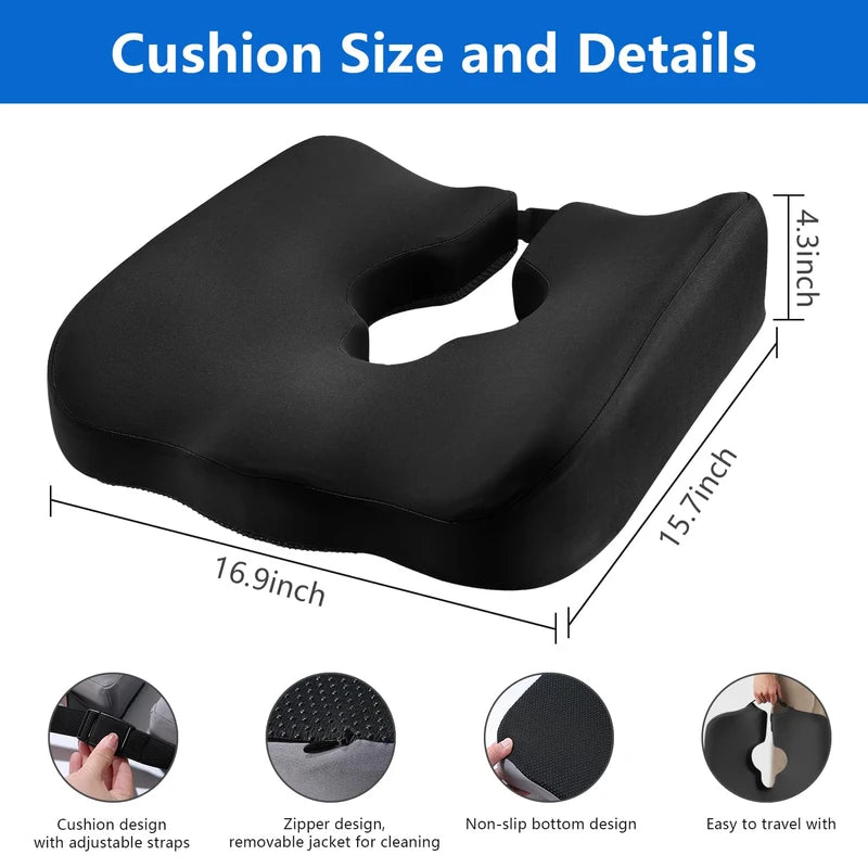 Adjustable Wheelchair Cushions for Tailbone Pain Relief Cushion, Pressure Relief Wheelchair Cushion, Donut Pillow for Hemorrhoids, Bedsores, Prostate, Tail Vertebrae，Sedentary Wheelchair (Black)