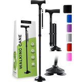 HONEYBULL Walking Cane for Men & Women - Foldable, Adjustable, Collapsible, Free Standing Cane, Pivot Tip, Heavy Duty, with Travel Bag | Walking Sticks for Seniors & Adults [Black]