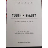 SAKARA - YOUTH + BEAUTY SUPERHERB TEA - 30 Whole-Leaf Tea bags - Exp 10/2025