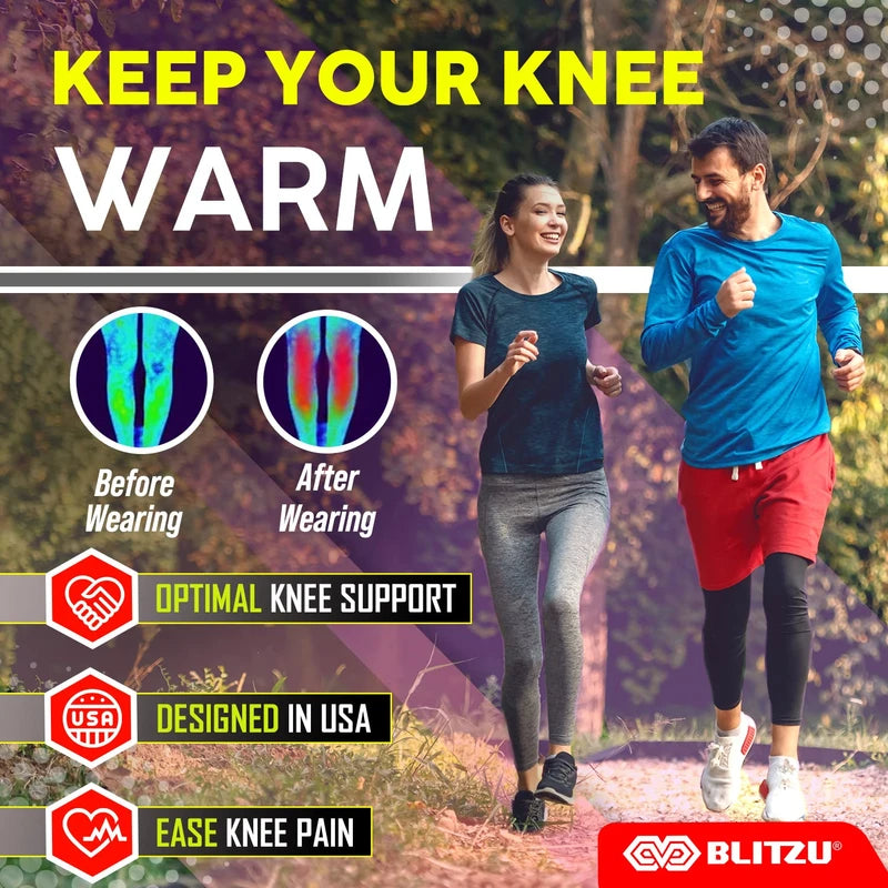 BLITZU Knee Compression Sleeve for Men & Women – Joint Pain Relief, Arthritis, ACL, Meniscus Tear and Injury Recovery (X-Large, Jet Black)
