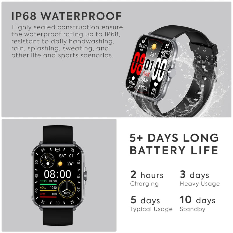 Smart Watch Storm V with BT Calling Silver, Smartwatch for Men and Women, Health Monitor: Sleep Apnea, Blood Pressure and Oxygen, Voice Assistant, Pedometer Steps, Remote Camera, 2 Watch Bands