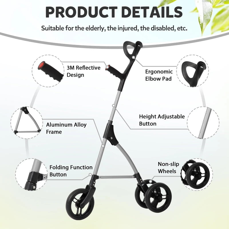 DAILYLIFE Rollator Walker for Seniors & Caregivers - Steerable Cane with 7.5" Wheels, Adjustable Height, Folding Design, Lightweight Aluminum Frame - White