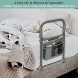 Bed Rails for Elderly Adults Assist Safety for Seniors Hand Bar Grab with Storage Pocket Patent Stabilizer with Fixing Strap, Support Up to 300lbs Grey
