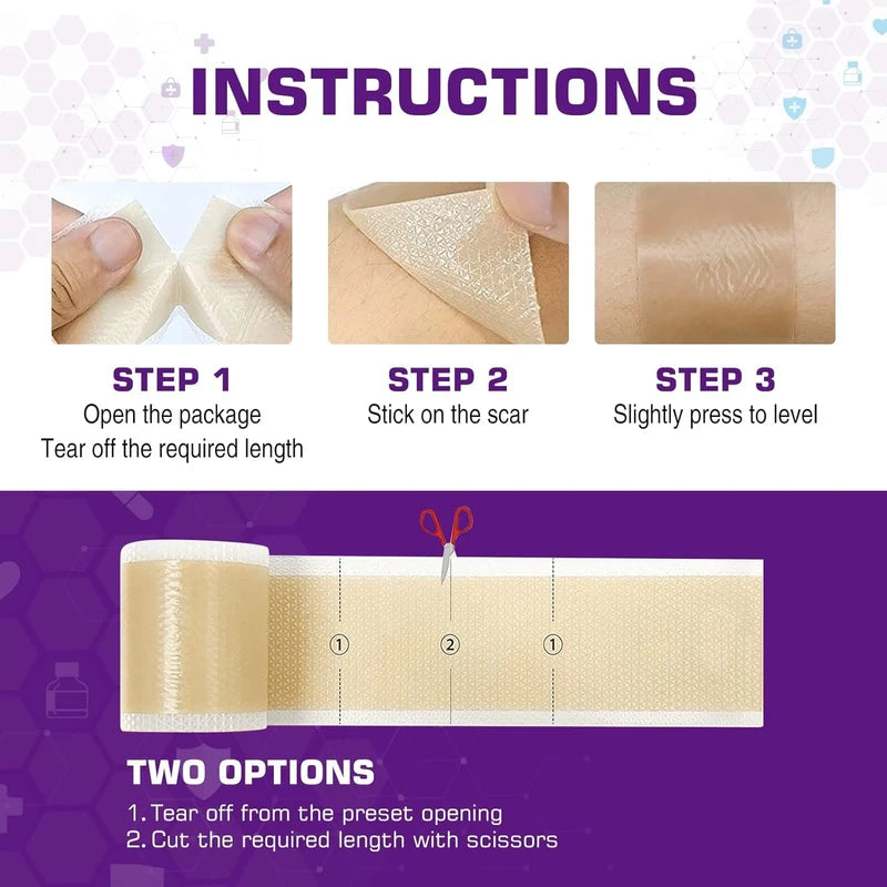 Kelinul Silicone Scar Sheets(1.6 x 120"Roll-3M) Scar Removal Silicone Scar Tape for Softening and Flattening Scars, Acne, C-Section, Keloid Surgery, Painless Removal, Reusable, Washable, 10-12 Month Supply