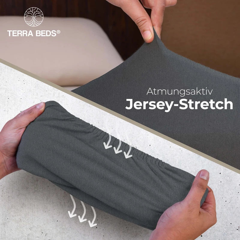 Terra Beds Premium Fitted Sheet, Flat Sheet 180 x 200 cm, 200 x 200 cm 160 g/m², 100% High-Quality Oeko-Tex Cotton Jersey Bed Sheet, Available in 5 Colours