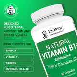 Dr. Berg Nutritionals Dr. Berg Natural Vitamin B1 B6 B12 Complex - Allithiamine Vitamin B1 Supplement with 8 Essential Vitamin B Complex for Men & Women Including Thiamin, Niacin, Folate, Magnesium & More - 60 Capsules