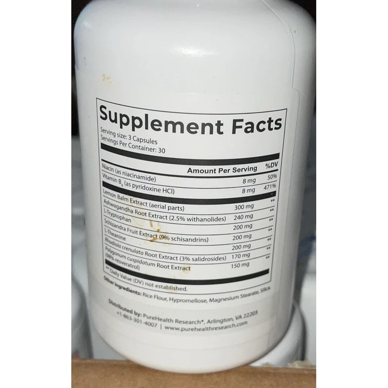 Pure Health Research STRESS RELIEF COMPLEX 90 Caps Supports Cortisol Levels New