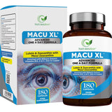 Macu XL - Lutein and Zeaxanthin Supplement - 6 Month Supply with Meso Zeaxanthin, Bilberry Extract, Vitamins A, B12 & Zinc, 180 Vegan Capsules - Eye Supplement for Vision Health – Packaging May Vary