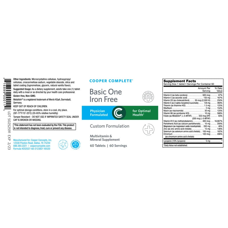 Cooper complete basic one multivitamin iron free daily multivitami