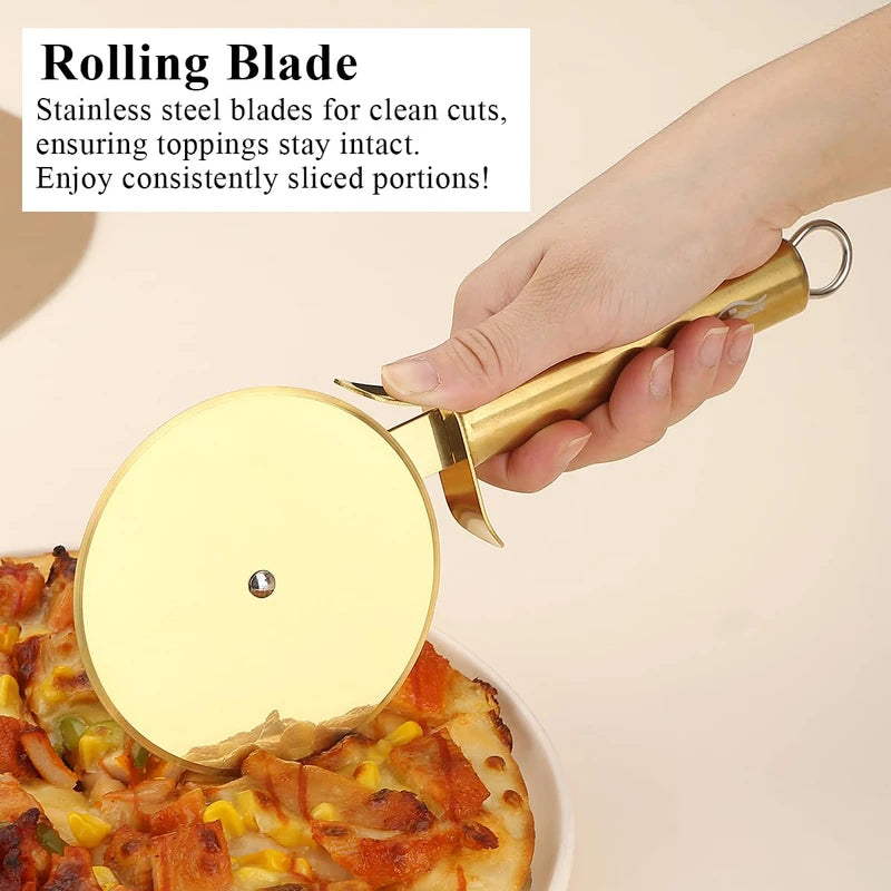 Berglander Pizza Wheel, Gold Titanium Plating Stainless Steel Pizza Cutter, Super Sharp Pizza Slicer With Titanium Gold Plating, Pastry Cutter, Easy to Clean And Stored