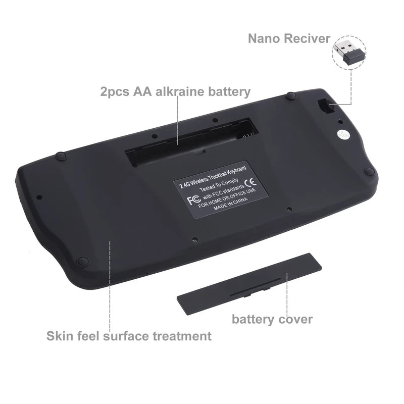 Fonicer [Updated] Multimedia 2.4Ghz Wireless Mini Keyboard with Trackball Mouse Scroll Wheel for PC/Mac/Android Tv Box, Remote Controller,X Structure，QWERTY UK Layout