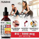 NUSAVA (2 Pack) Vitamin B12 Liquid Drops, Vitamin B Complex, Vegan B12 Sublingual 5000 mcg with Vitamin B6, Liquid B12 Methylcobalamin Supports Energy, Brain & Heart with 27,200 mcg Per Serving, 80 Servings