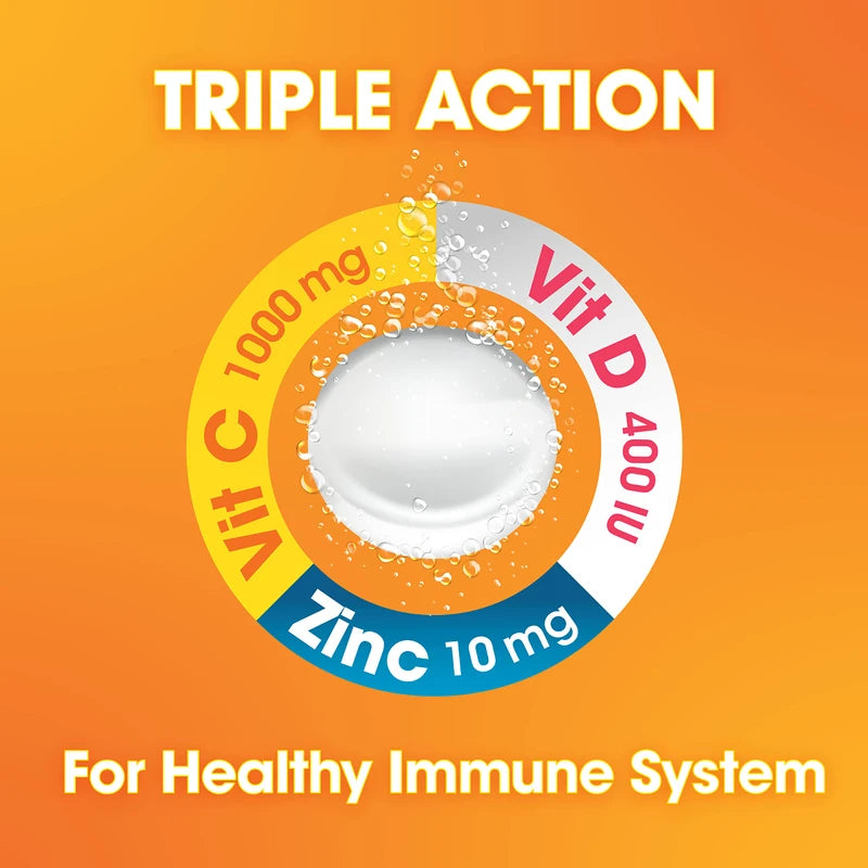 Nutrazul Immune Triple Action Effervescent Tablets - Vitamin C 1000 mg, Vitamin D 400 IU, Zinc 10mg I Orange 20's ( Pack of 3) I Gluten Free, Sugar Free, Lactose Free & Preservative Free I Maintains Immune Function, Healthy Bones, Cartilage, Teeth & Gums