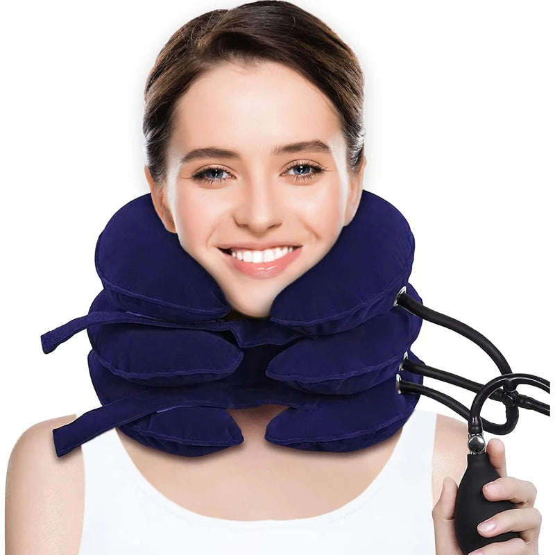 Cervical Neck Traction Device for Neck Pain Relief, Adjustable Inflatable Neck Stretcher Neck Brace, Neck Traction Pillow for Use Neck Decompression and Neck Tension Relief (Dark Purple)