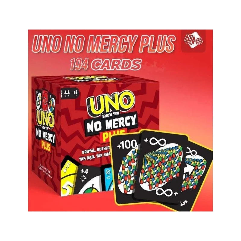 Trendy 2025 "UNO NOMERCY PLUS upgraded game, UNO +10 harsh rules, UNO card game 194 cards TOP BOARDGAME " - Specification: Default
