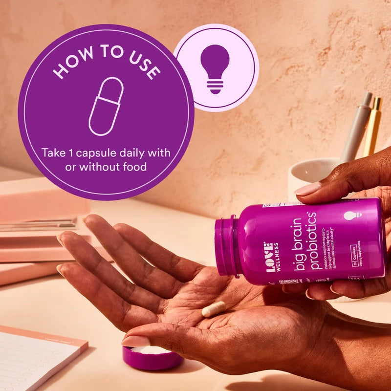 Love Wellness Nootropics Brain Support Supplement, Big Brain Probiotics | Brain Function, Focus, Cognitive Health, & Healthy Mood | Organic Reishi, Chaga, & Lions Mane Mushrooms | Vegan | 30 Capsules