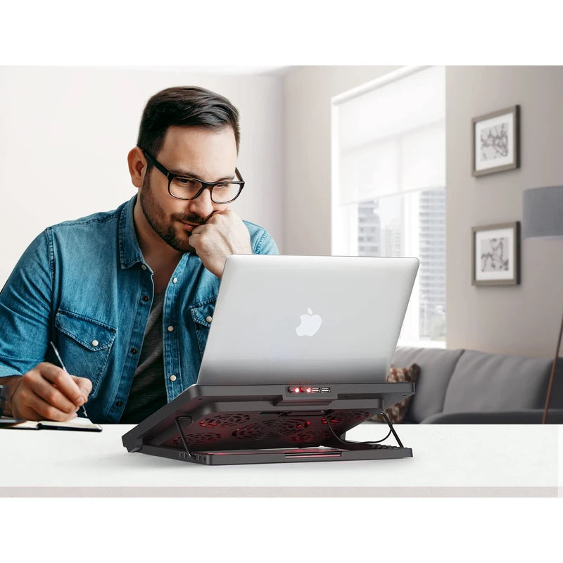 Kootek Laptop Cooling Pad 12"-17" Cooler Pad Chill Mat 5 Quiet Fans LED Lights and 2 USB 2.0 Ports Adjustable Mounts Laptop Stand Height Angle, Red