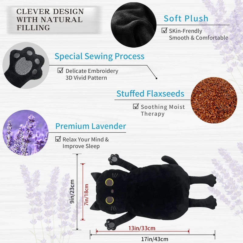 Microwave Heating Pad for Pain Relief, 9" x 17" Heating Pads for Cramps, Back Pain, Neck Shoulder, Muscles, Knee, Joints, Microwavable Natural Heat Pack Moist Heat, Black Cat