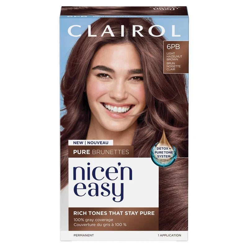 Clairol Nice'n Easy Pure Brunettes Permanent Hair Dye, 6.5PB Lightest Latte Blush Brown Hair Color, Pack of 1