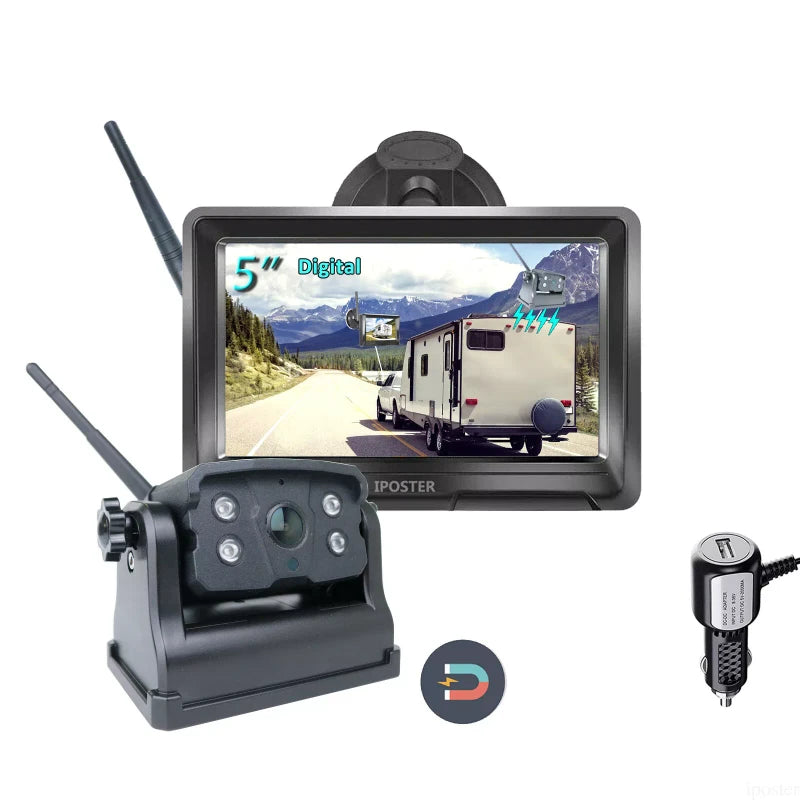 iPoster Wireless Reversing Camera Battery Powered Magnetic Base 5" Monitor Split Screen