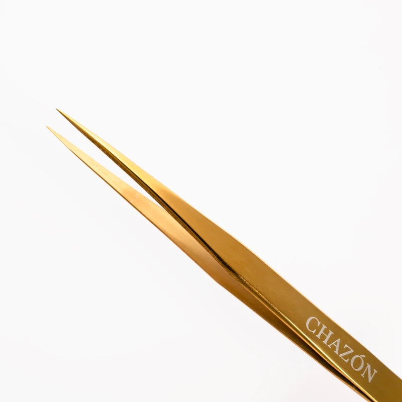 CHAZON TWEEZERS GOLD- Pinzas de punta de precisión de titanio para cejas, vello facial y cabello encarnado, pinzas virales