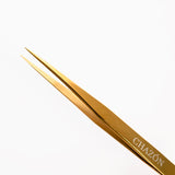 CHAZON TWEEZERS GOLD- Pinzas de punta de precisión de titanio para cejas, vello facial y cabello encarnado, pinzas virales