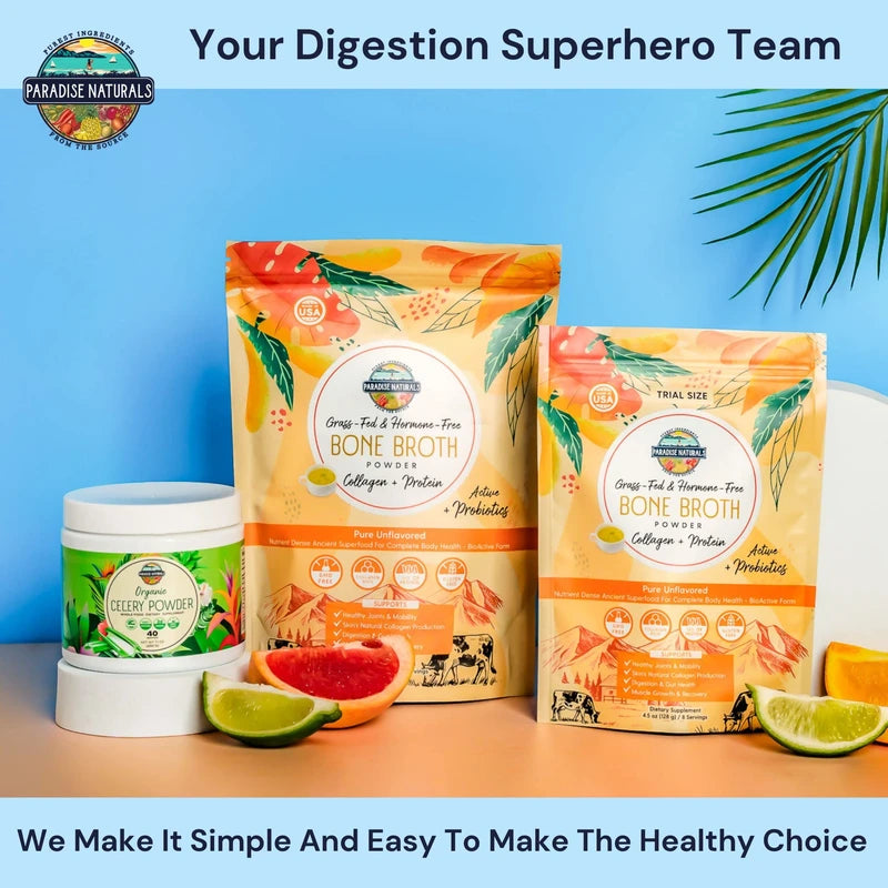 Paradise Naturals 100% Grass-Fed Beef Bone Broth Protein Powder -Active Probiotics- Collagen Peptide Rich, 15g Protein, Non-GMO, Low Sodium, Healthy Skin Hair Joints, Gut Health, Paleo Keto, No Gluten