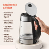 Speed-Boil Electric Kettle - 1.7L Water Boiler 1500W, Coffee & Tea Kettle Borosilicate Glass, Easy Clean Wide Opening, Auto Shut-Off, Cool Touch Handle, LED Light. 360° Rotation, Boil Dry Protection